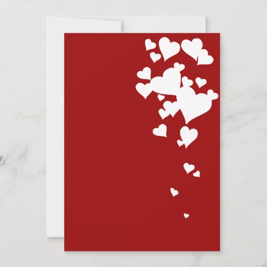 Uitnodiging tot bruiloft in witte en rode harten (Achterkant)