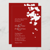 Uitnodiging tot bruiloft in witte en rode harten (Voorkant / Achterkant)