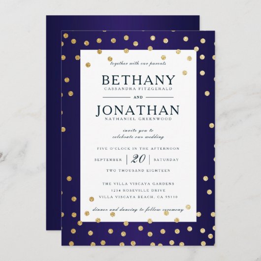 Uitnodiging tot bruiloft in zee en goud (Voorkant / Achterkant)