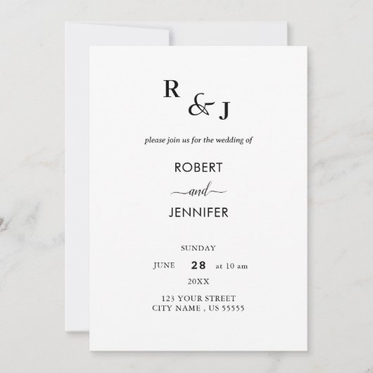 Uitnodiging tot bruiloft in zwart-wit en witrijk (Voorkant)