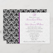 Uitnodiging tot bruiloft in zwart, wit, Paars (Voorkant / Achterkant)