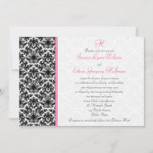 Uitnodiging tot bruiloft in zwart, wit, roze (Voorkant)