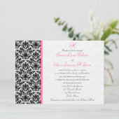 Uitnodiging tot bruiloft in zwart, wit, roze (Staand voorkant)