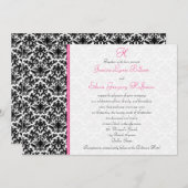 Uitnodiging tot bruiloft in zwart, wit, roze (Voorkant / Achterkant)
