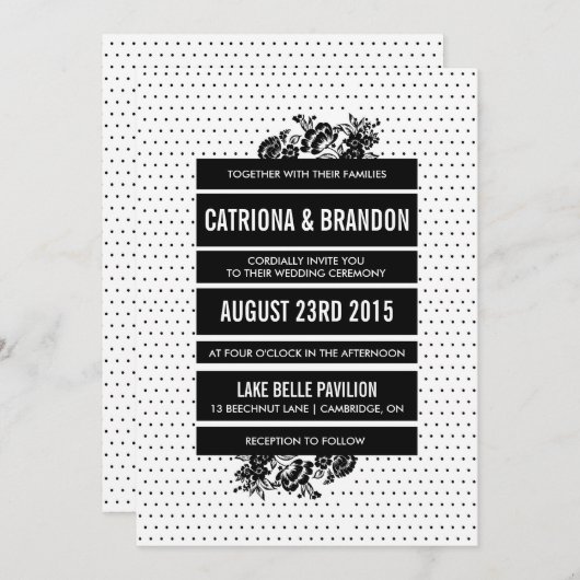 Uitnodiging tot bruiloft in zwart-witkleuren (Voorkant / Achterkant)