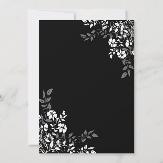 Uitnodiging tot bruiloft in zwarte en witte Floral (Achterkant)