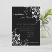Uitnodiging tot bruiloft in zwarte en witte Floral (Staand voorkant)