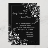 Uitnodiging tot bruiloft in zwarte en witte Floral (Voorkant / Achterkant)
