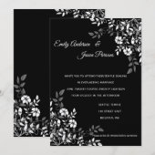 Uitnodiging tot bruiloft in zwarte en witte Floral (Voorkant / Achterkant)