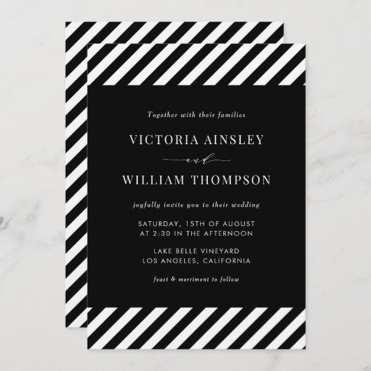 Uitnodiging tot bruiloft in zwarte en witte modern (Voorkant / Achterkant)