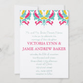 Uitnodiging tot bruiloft met donkerroze roze gele  (Voorkant)