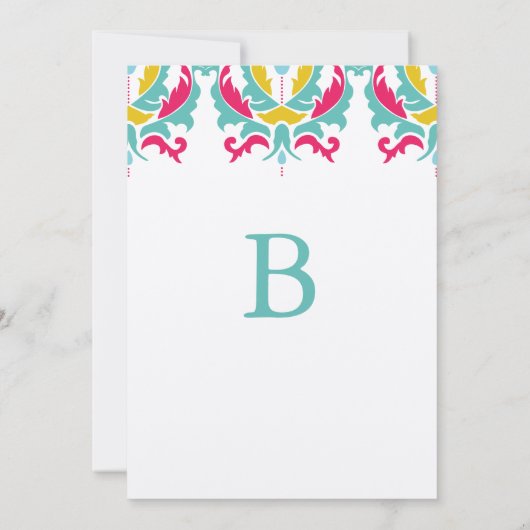 Uitnodiging tot bruiloft met donkerroze roze gele  (Achterkant)