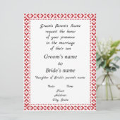 Uitnodiging tot bruiloft met witte en rode tatreez (Staand voorkant)