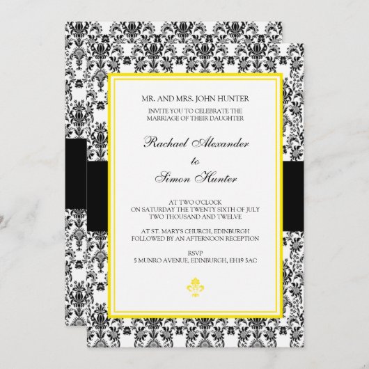 Uitnodiging tot bruiloft met zwart-wit en wit (Voorkant / Achterkant)