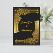 Uitnodiging tot bruiloft met zwarte en gouden RSVP (Staand voorkant)