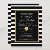 Uitnodiging tot bruiloft met zwarte en witte strep (Voorkant / Achterkant)