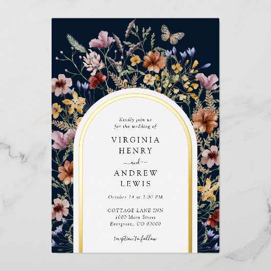 Uitnodiging tot bruiloft Navy Boho Arch (Voorkant)