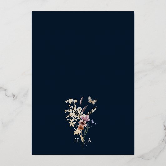 Uitnodiging tot bruiloft Navy Boho Arch (Achterkant)