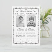 Uitnodiging tot bruiloft op oude schoolfoto's (Staand voorkant)