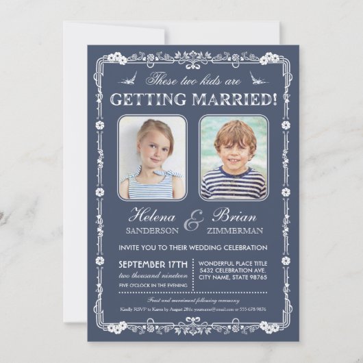 Uitnodiging tot bruiloft op oude schoolfoto's (Voorkant)