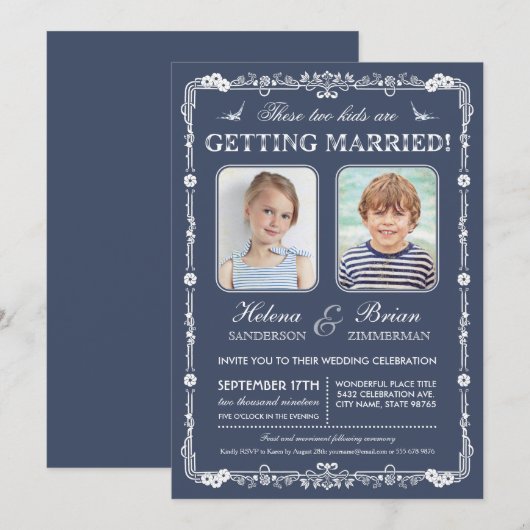 Uitnodiging tot bruiloft op oude schoolfoto's (Voorkant / Achterkant)