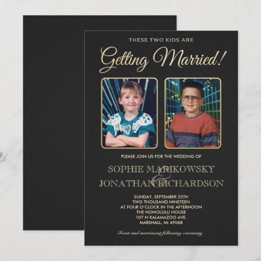 Uitnodiging tot bruiloft op oude schoolfoto's (Voorkant / Achterkant)