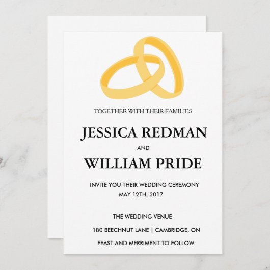 Uitnodiging tot bruiloft Rings. (Voorkant / Achterkant)