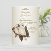 Uitnodiging tot bruiloft rond witte vogels (Staand voorkant)