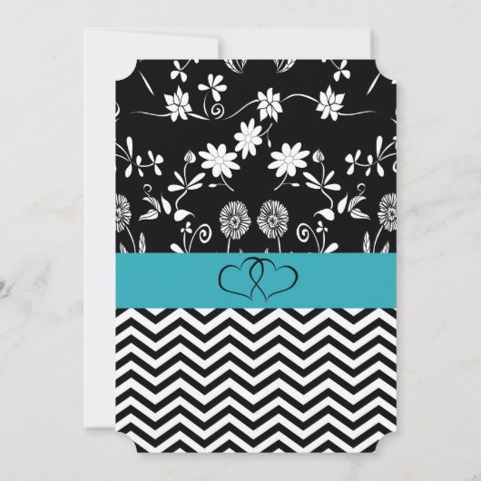 Uitnodiging tot bruiloft rond zwarte en blauwe Flo (Achterkant)