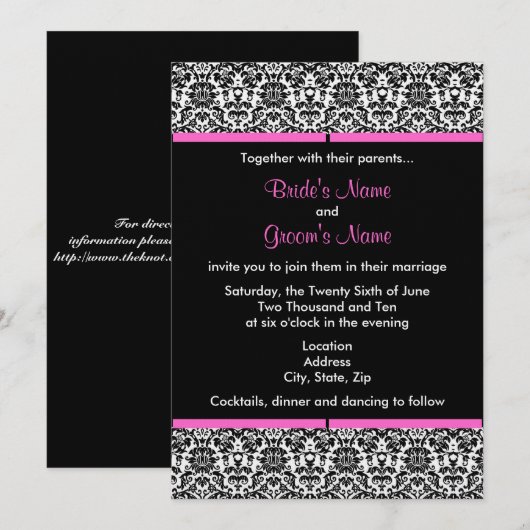 Uitnodiging tot bruiloft tussen zwart en wit (Voorkant / Achterkant)