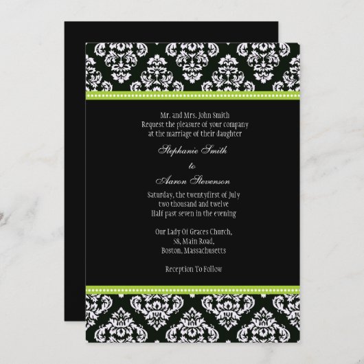 Uitnodiging tot bruiloft tussen zwart en wit (Voorkant / Achterkant)