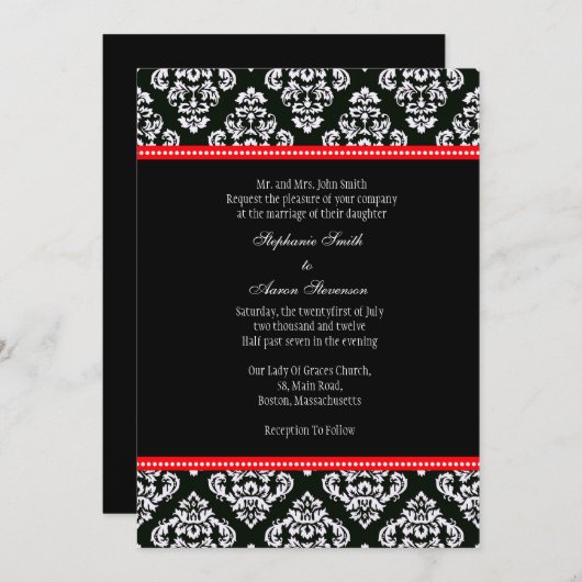 Uitnodiging tot bruiloft tussen zwart en wit (Voorkant / Achterkant)