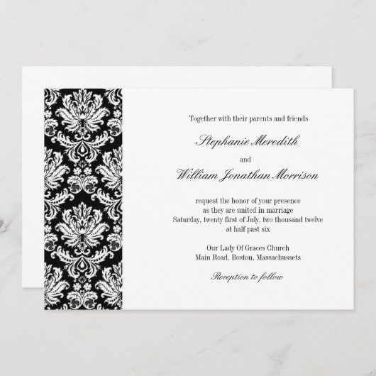 Uitnodiging tot bruiloft tussen zwart en wit (Voorkant / Achterkant)