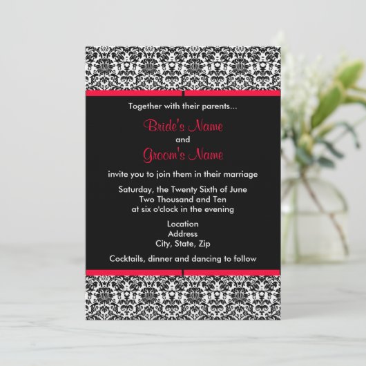 Uitnodiging tot bruiloft tussen zwart en wit (Staand voorkant)