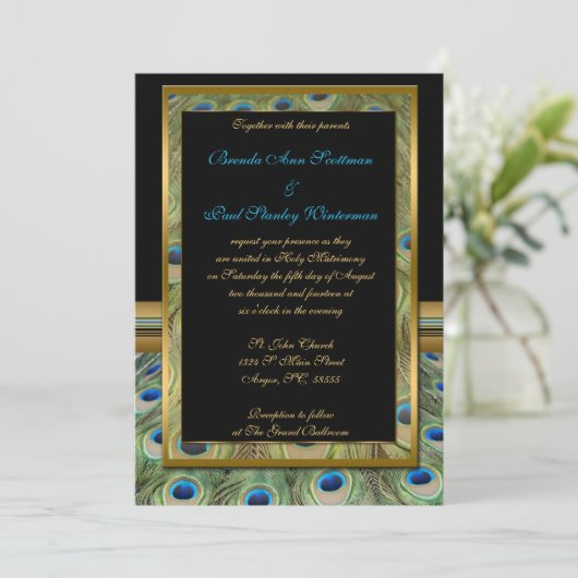 Uitnodiging tot bruiloft tussen zwarte en gouden p (Staand voorkant)