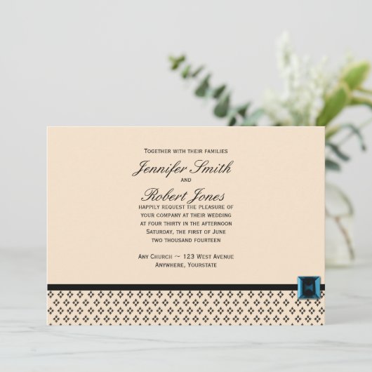 Uitnodiging tot bruiloft tussen zwarte en ivoren m (Staand voorkant)