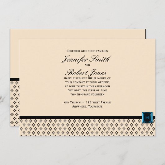 Uitnodiging tot bruiloft tussen zwarte en ivoren m (Voorkant / Achterkant)