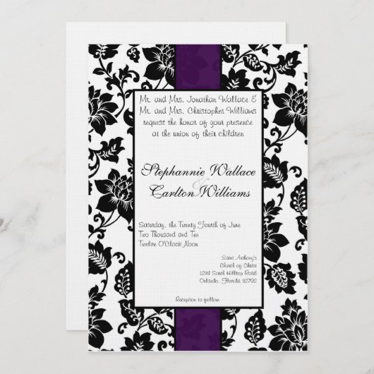 Uitnodiging tot bruiloft tussen zwarte en Paarse F (Voorkant / Achterkant)