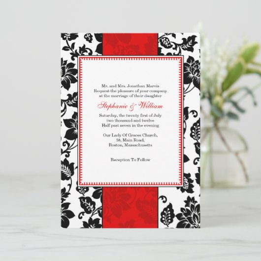 Uitnodiging tot bruiloft tussen zwarte en rode Dam (Staand voorkant)