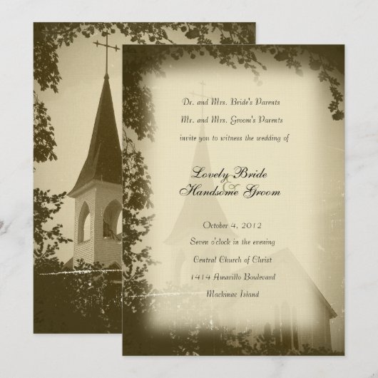 Uitnodiging tot bruiloft van historische kerkmakre (Voorkant / Achterkant)