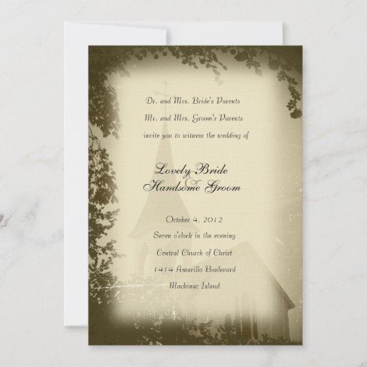 Uitnodiging tot bruiloft van historische kerkmakre (Voorkant)