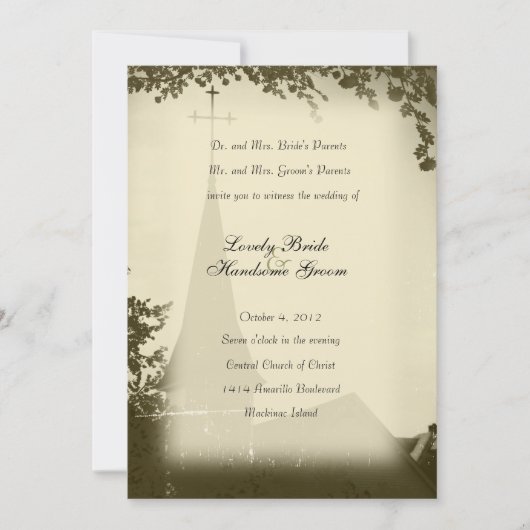 Uitnodiging tot bruiloft van historische kerkmakre (Voorkant)