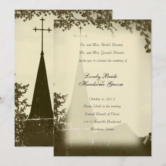 Uitnodiging tot bruiloft van historische kerkmakre (Voorkant / Achterkant)
