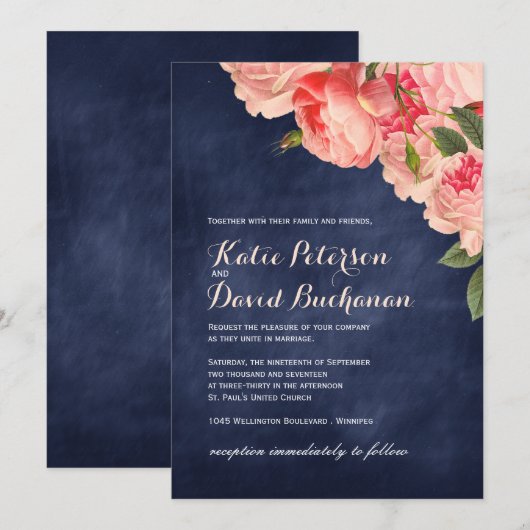 Uitnodiging tot bruiloft van marinekaarten (Voorkant / Achterkant)