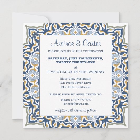 Uitnodiging tot bruiloft via Black en Gold Mandala (Achterkant)