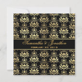 Uitnodiging tot bruiloft via Black & Gold Damask (Achterkant)