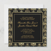 Uitnodiging tot bruiloft via Black & Gold Damask (Voorkant)