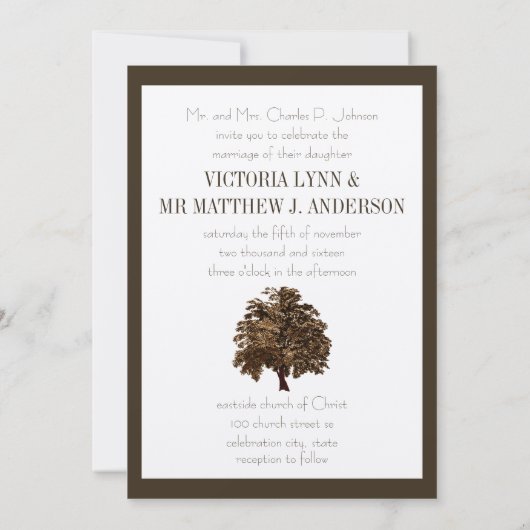 Uitnodiging tot bruin-eiken-bomen (Achterkant)