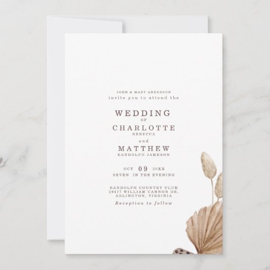 Uitnodiging tot bruin en beige Simple Wedding (Voorkant)