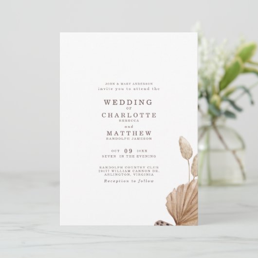 Uitnodiging tot bruin en beige Simple Wedding (Staand voorkant)